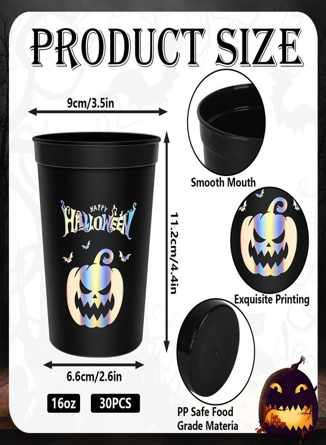 Whaline 30Pcs Halloween Party Cups 16oz Spooky Pumpkin Bronzing Silver Plastic Cups Decorative Halloween Black Stadium Cups - Image 2